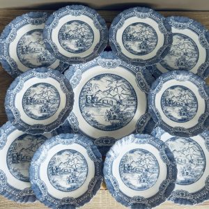 lot d’assiettes arcopal au décor bleu et blanc